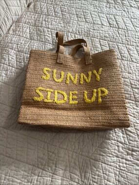 BTB Sunny Side Up Straw Tote Bag - Natural with Yellow Accent